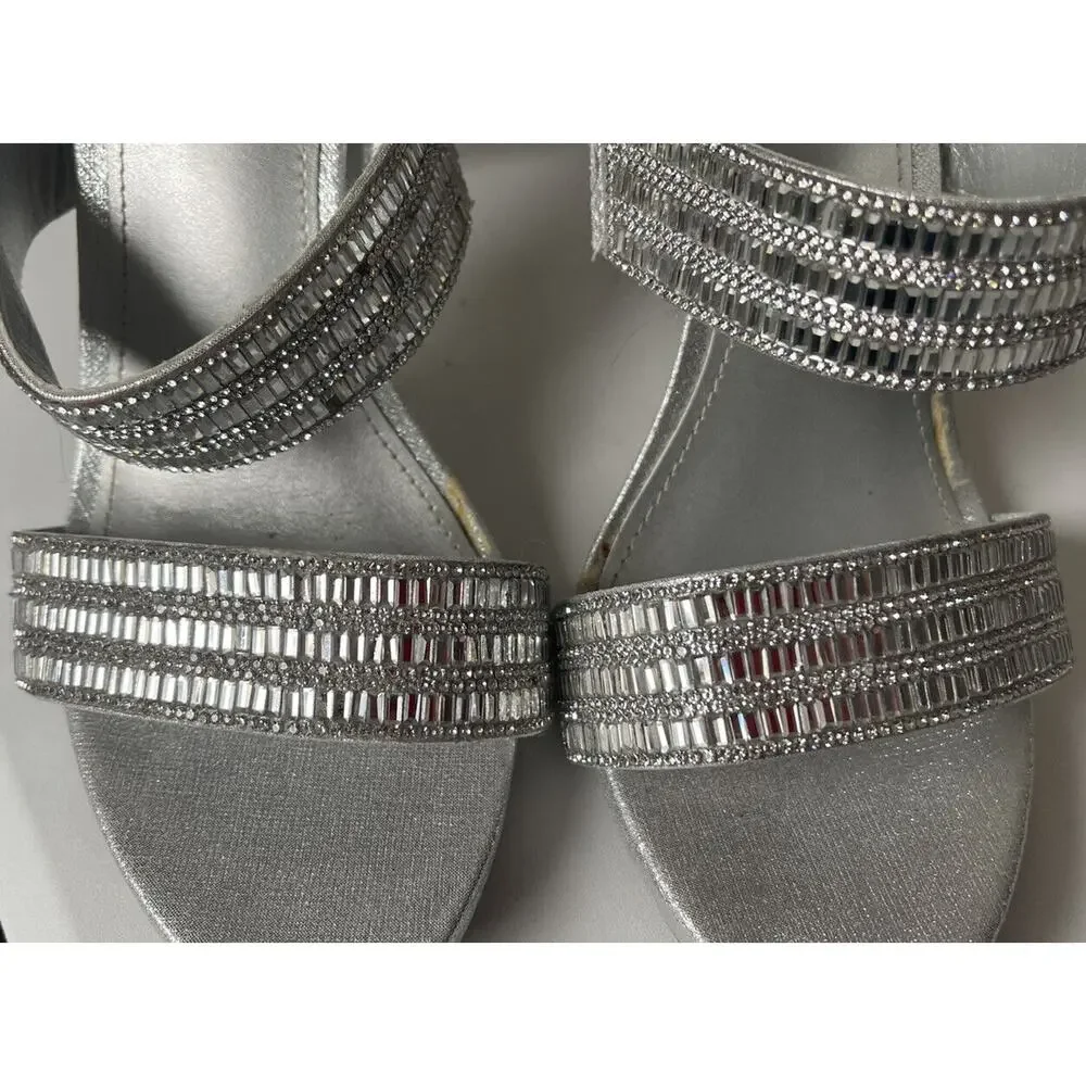 Maripe Women's Aurelia Strapped Rhinestone Sandal Silver Stiletto Ankle Strap 10